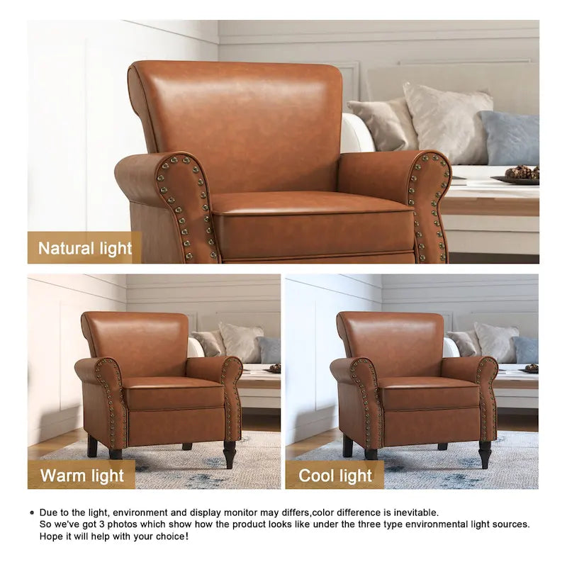 Poltroncina in PU con braccioli arrotolati e finiture borchiate