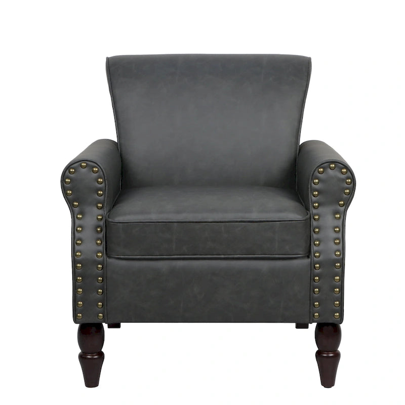 Poltroncina in PU con braccioli arrotolati e finiture borchiate
