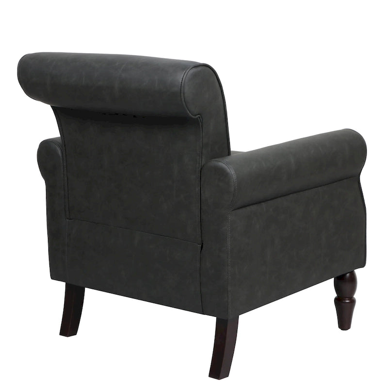 Poltroncina in PU con braccioli arrotolati e finiture borchiate