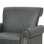 Poltroncina in PU con braccioli arrotolati e finiture borchiate