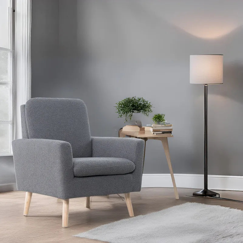 Sedia Mid-century Modern con telaio in legno resistente, poltrona per soggiorno, sedia da lettura con braccioli