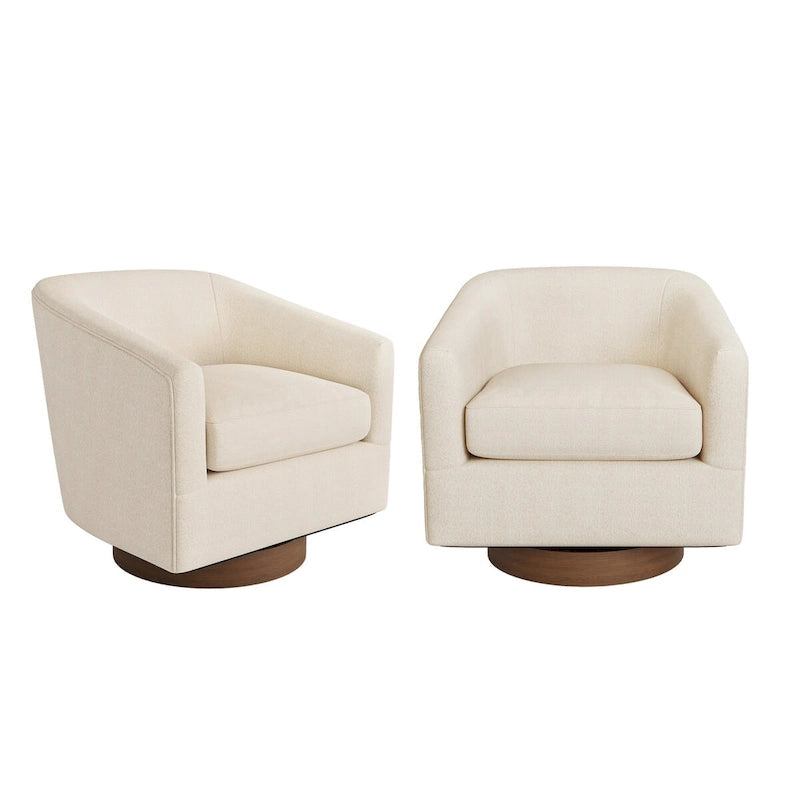 Coppia di Poltroncine Girevoli a Botte da 360° Moderne Imbottite in Legno
