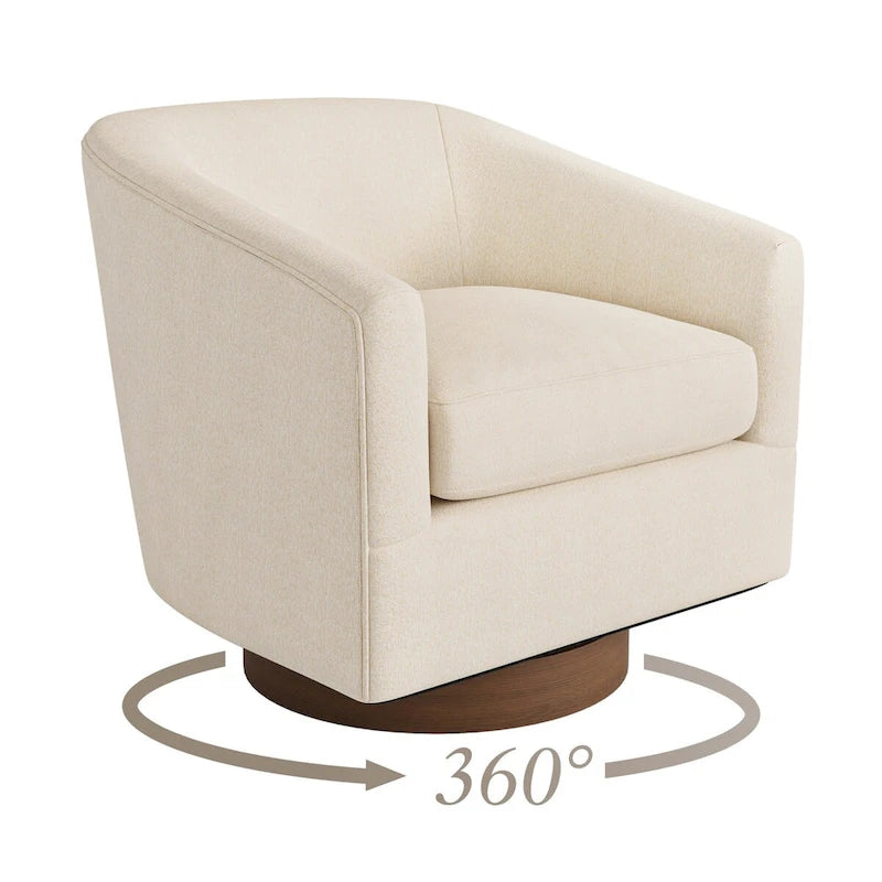 Coppia di Poltroncine Girevoli a Botte da 360° Moderne Imbottite in Legno