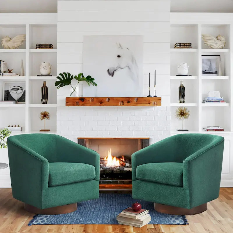 Coppia di Poltroncine Girevoli a Botte da 360° Moderne Imbottite in Legno