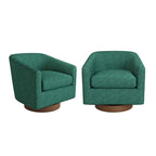 Coppia di Poltroncine Girevoli a Botte da 360° Moderne Imbottite in Legno