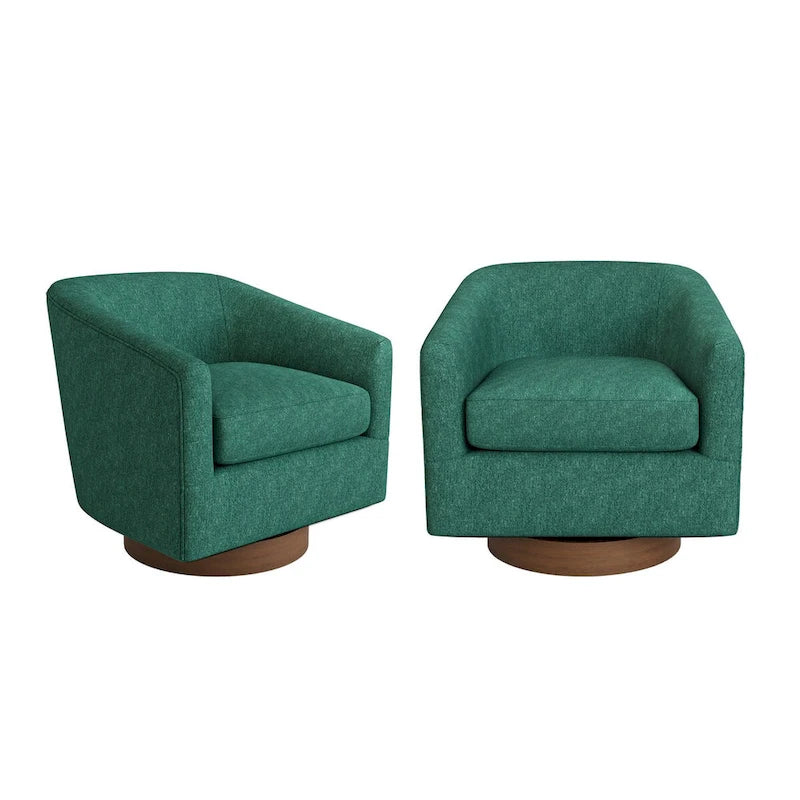 Coppia di Poltroncine Girevoli a Botte da 360° Moderne Imbottite in Legno