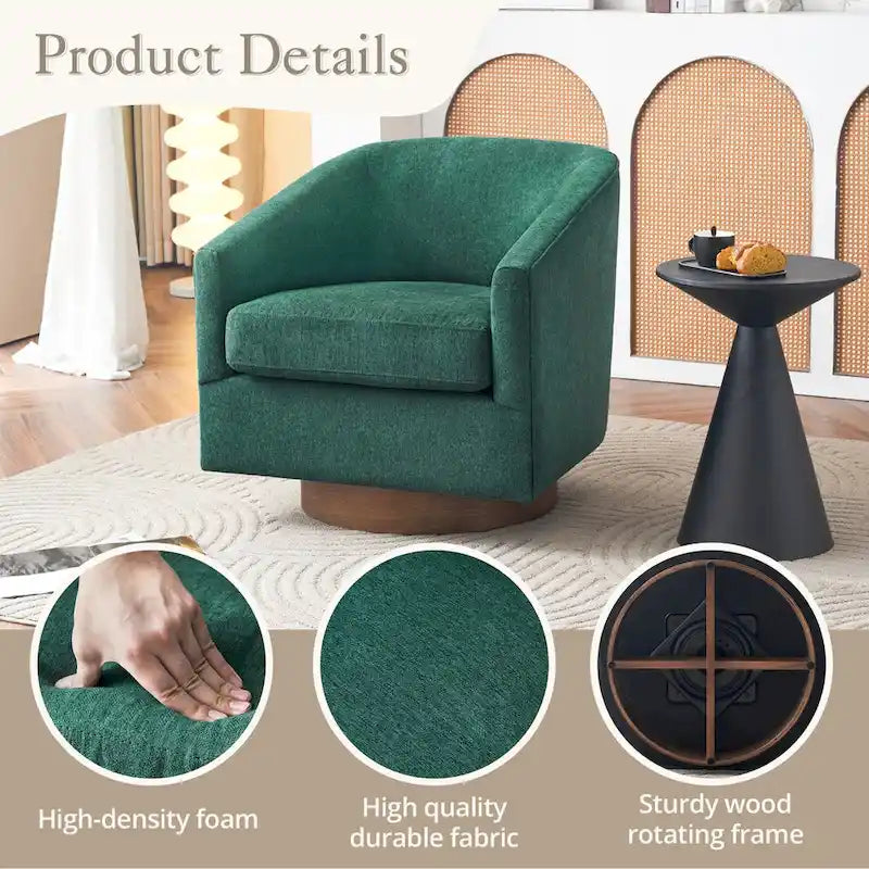 Coppia di Poltroncine Girevoli a Botte da 360° Moderne Imbottite in Legno