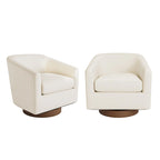 Coppia di Poltroncine Girevoli a Botte da 360° Moderne Imbottite in Legno