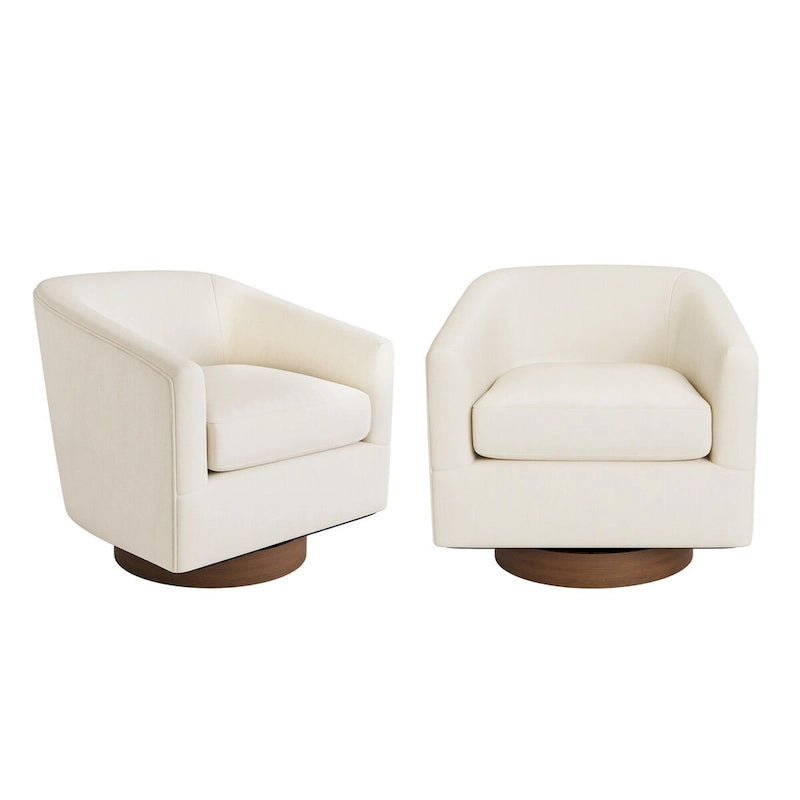Coppia di Poltroncine Girevoli a Botte da 360° Moderne Imbottite in Legno