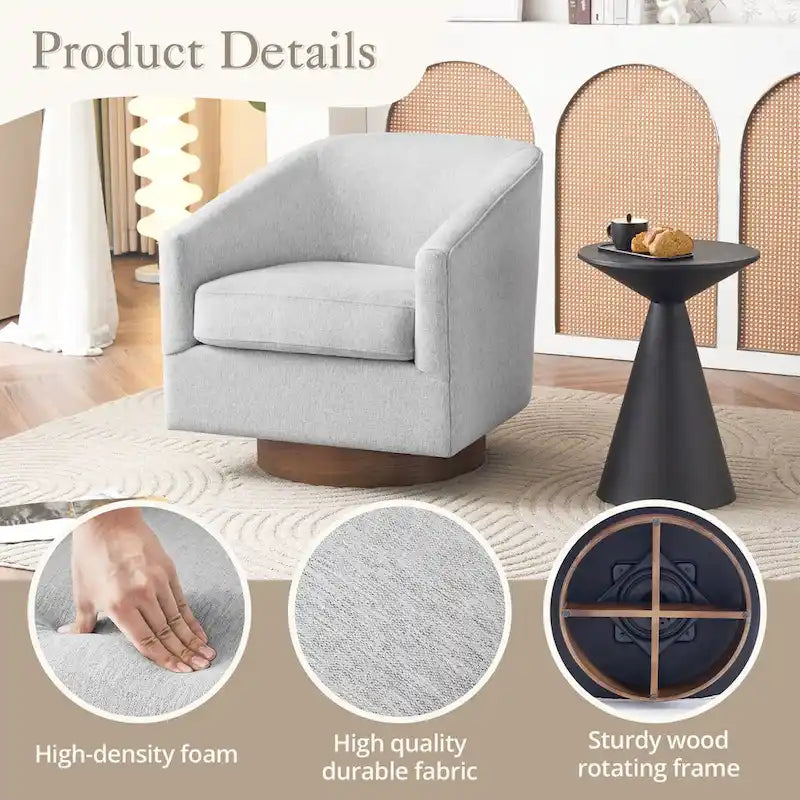 Coppia di Poltroncine Girevoli a Botte da 360° Moderne Imbottite in Legno