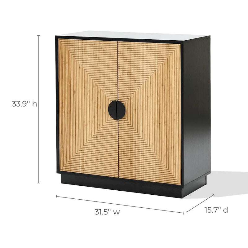 Mobiletto Moderno Boho a 2 Ante Nero con Strisce di Bambù - 86,1 A x 80 L x 39,9 P cm