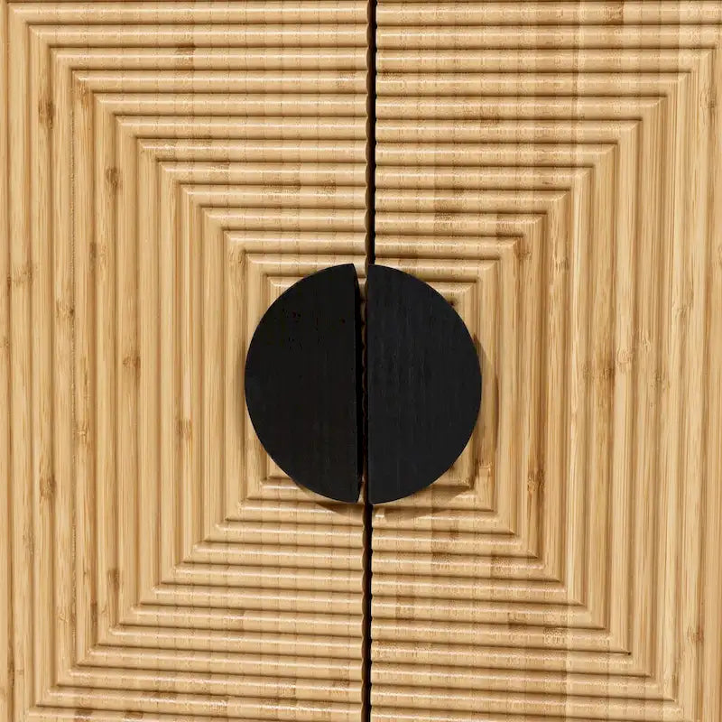 Mobiletto Moderno Boho a 2 Ante Nero con Strisce di Bambù - 86,1 A x 80 L x 39,9 P cm