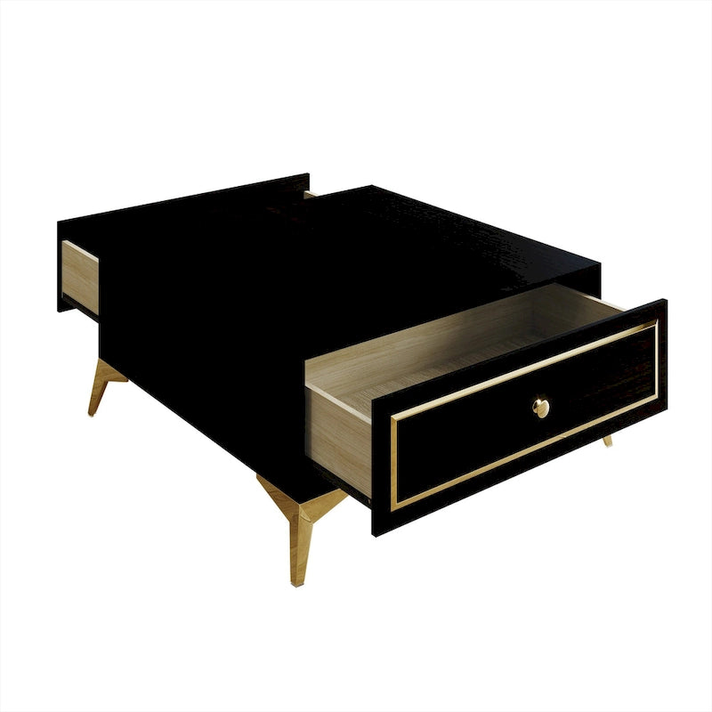Tavolino moderno in legno con accenti in oro bianco e ripiano portaoggetti