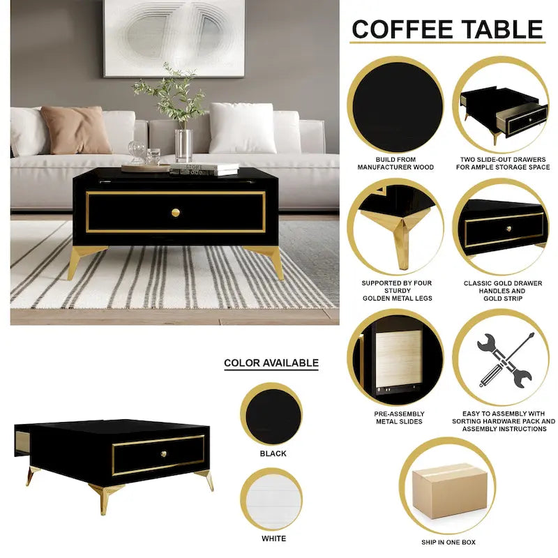 Tavolino moderno in legno con accenti in oro bianco e ripiano portaoggetti
