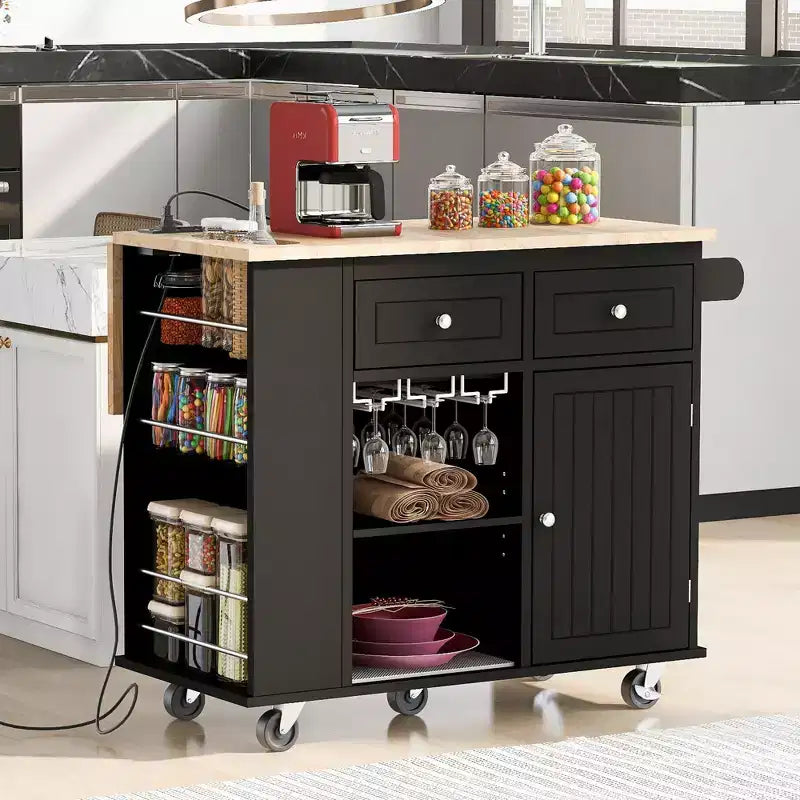 Whisen Modern Kitchen Island with Drop Leaf and Wheels