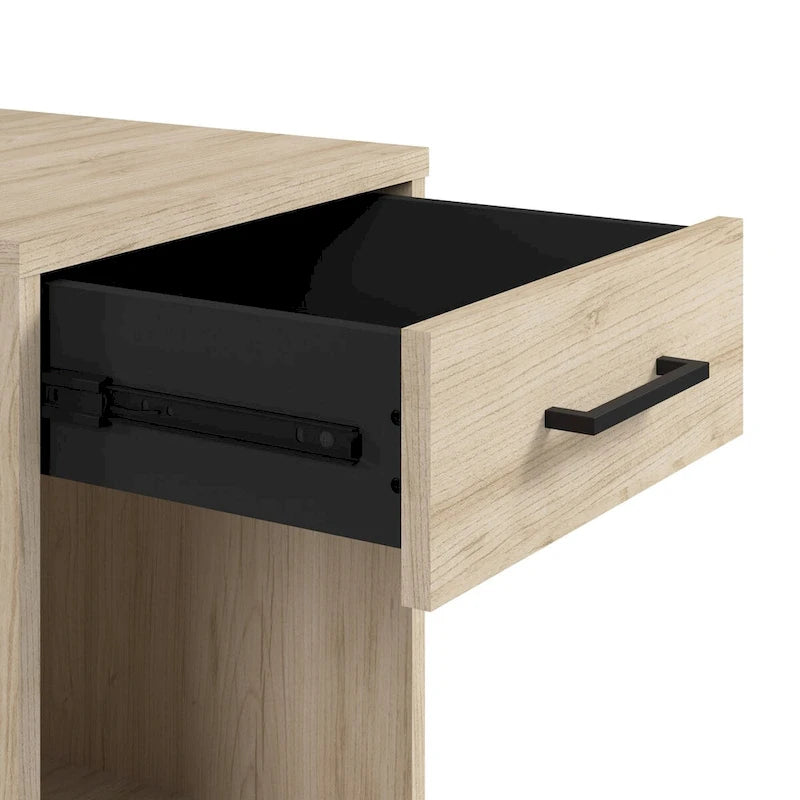 Tavolino moderno in olmo naturale con cassetto e ripiano inferiore