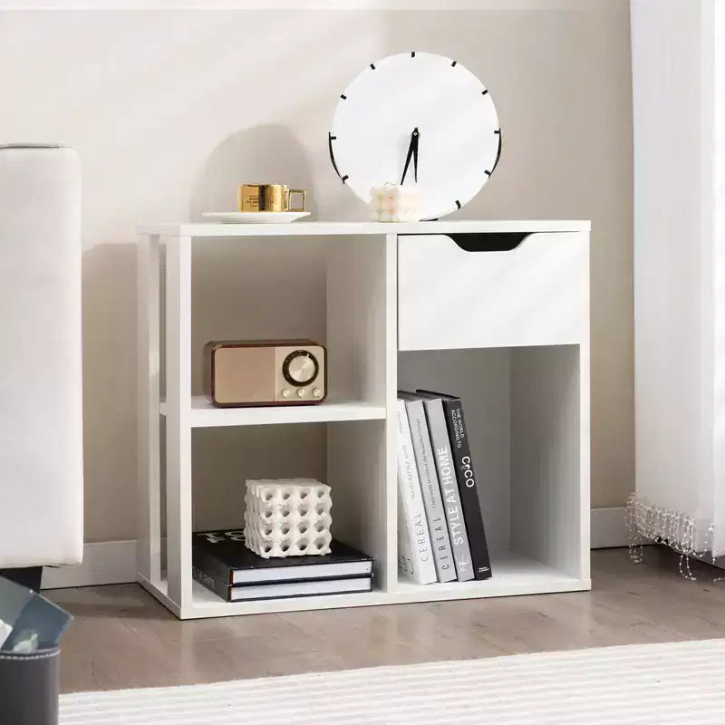 Costway 1/2 PEZZI Libreria a 3 Cubi con Scaffale in Legno a 2 Ripiani e Cassetto Estraibile Nero/Bianco