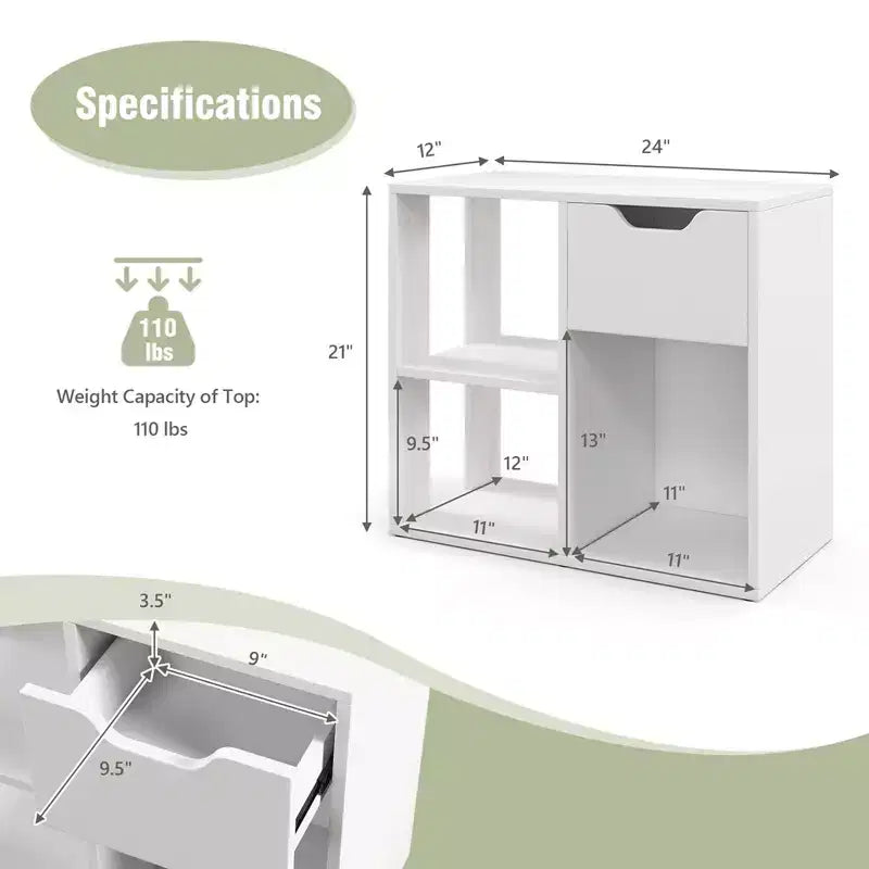Costway 1/2 PEZZI Libreria a 3 Cubi con Scaffale in Legno a 2 Ripiani e Cassetto Estraibile Nero/Bianco