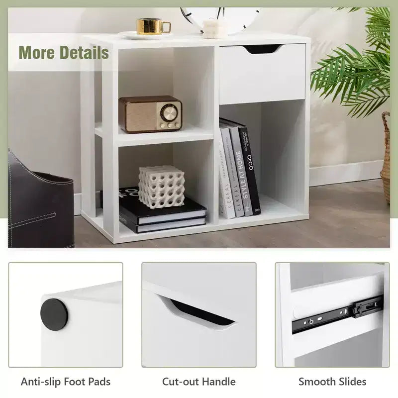 Costway 1/2 PEZZI Libreria a 3 Cubi con Scaffale in Legno a 2 Ripiani e Cassetto Estraibile Nero/Bianco