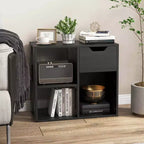 Costway 1/2 PEZZI Libreria a 3 Cubi con Scaffale in Legno a 2 Ripiani e Cassetto Estraibile Nero/Bianco