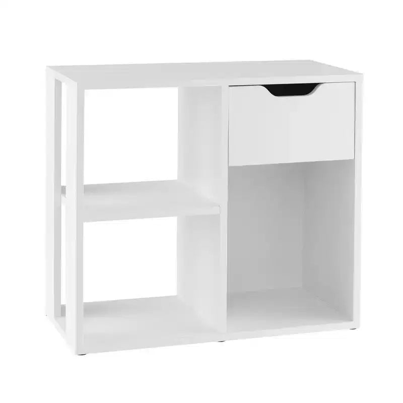 Costway 1/2 PEZZI Libreria a 3 Cubi con Scaffale in Legno a 2 Ripiani e Cassetto Estraibile Nero/Bianco