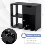Costway 1/2 PEZZI Libreria a 3 Cubi con Scaffale in Legno a 2 Ripiani e Cassetto Estraibile Nero/Bianco