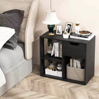 Costway 1/2 PEZZI Libreria a 3 Cubi con Scaffale in Legno a 2 Ripiani e Cassetto Estraibile Nero/Bianco