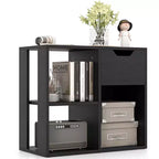 Costway 1/2 PCS 3-Cube Bookcase Organizer with 2-tier Wooden Storage Shelf & Pull-out Drawer Black/White