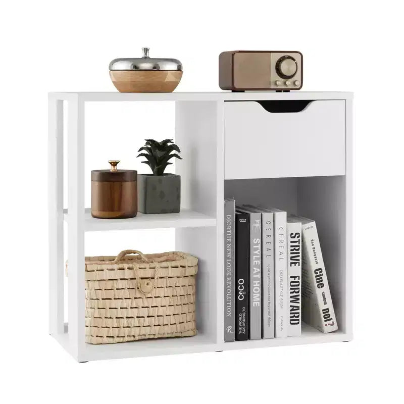 Costway 1/2 PEZZI Libreria a 3 Cubi con Scaffale in Legno a 2 Ripiani e Cassetto Estraibile Nero/Bianco