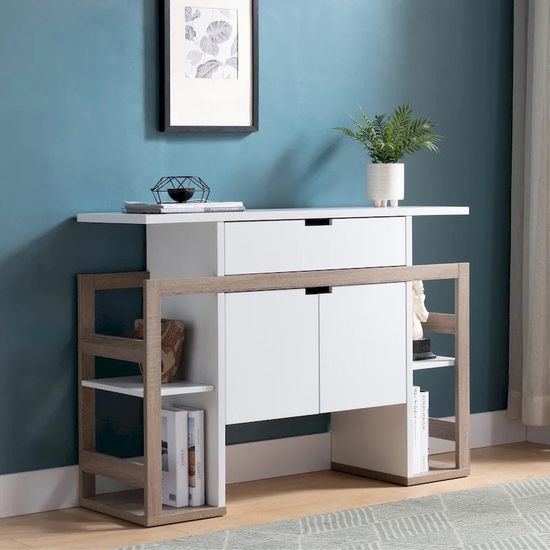 Buffet bianco e tortora scuro, mobile contenitore, in legno, alta qualità e durevole, grande capacità
