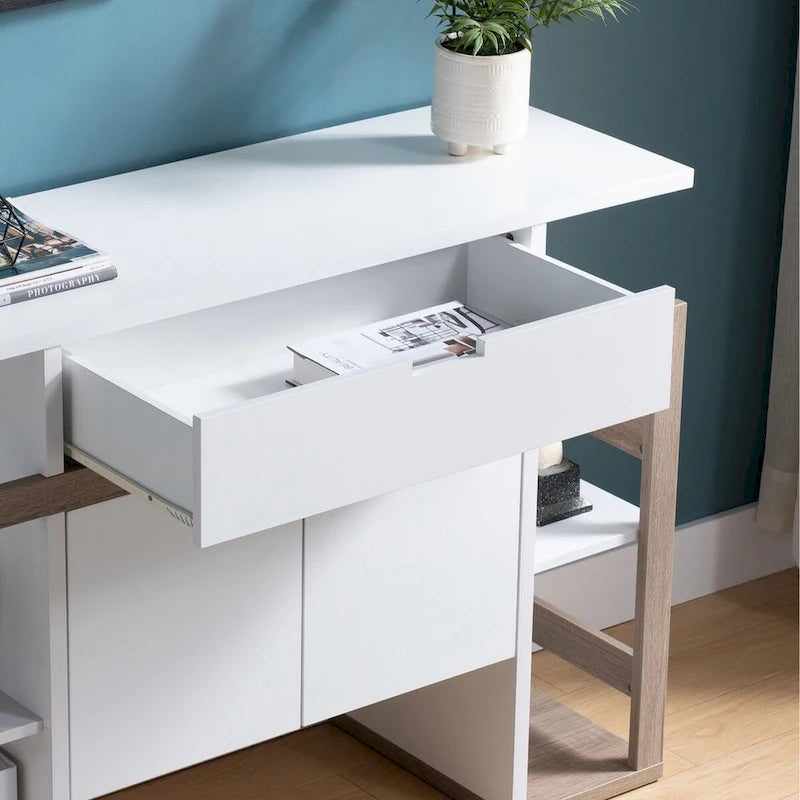 Buffet bianco e tortora scuro, mobile contenitore, in legno, alta qualità e durevole, grande capacità
