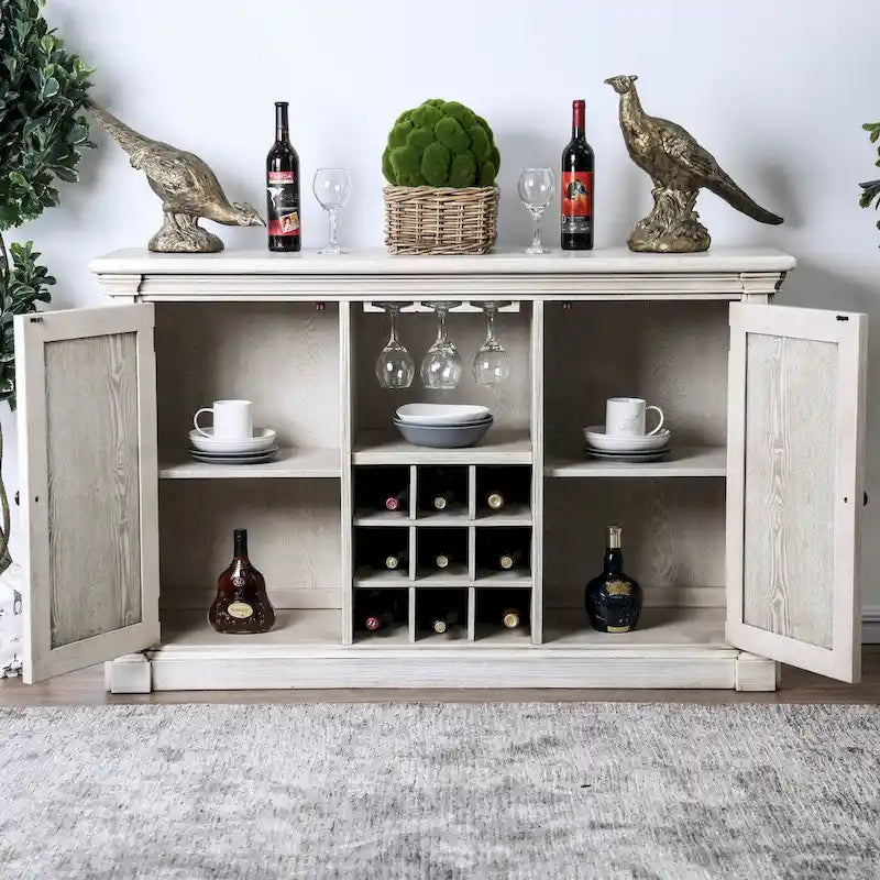 Credenza rustica in legno bianco anticato con portavini per fattoria