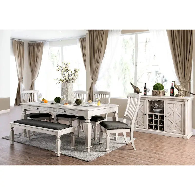 Credenza rustica in legno bianco anticato con portavini per fattoria
