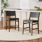 Sgabello da bancone Christopher Knight Home Lumft da 24,25", in pelle intrecciata e legno di gomma, con poggiapiedi