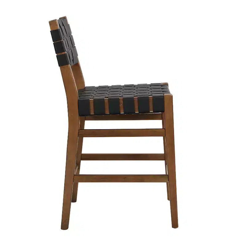 Sgabello da bancone Christopher Knight Home Lumft da 24,25", in pelle intrecciata e legno di gomma, con poggiapiedi