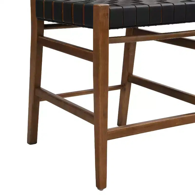 Sgabello da bancone Christopher Knight Home Lumft da 24,25", in pelle intrecciata e legno di gomma, con poggiapiedi