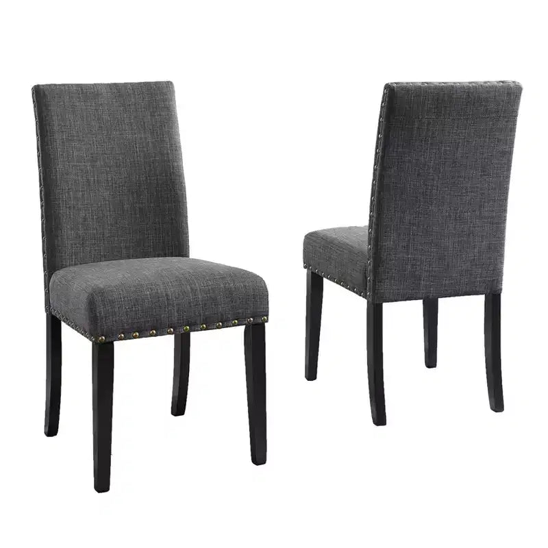 Sedie da pranzo in tessuto Biony Roundhill Furniture con finiture borchiate, grigie, set da 2