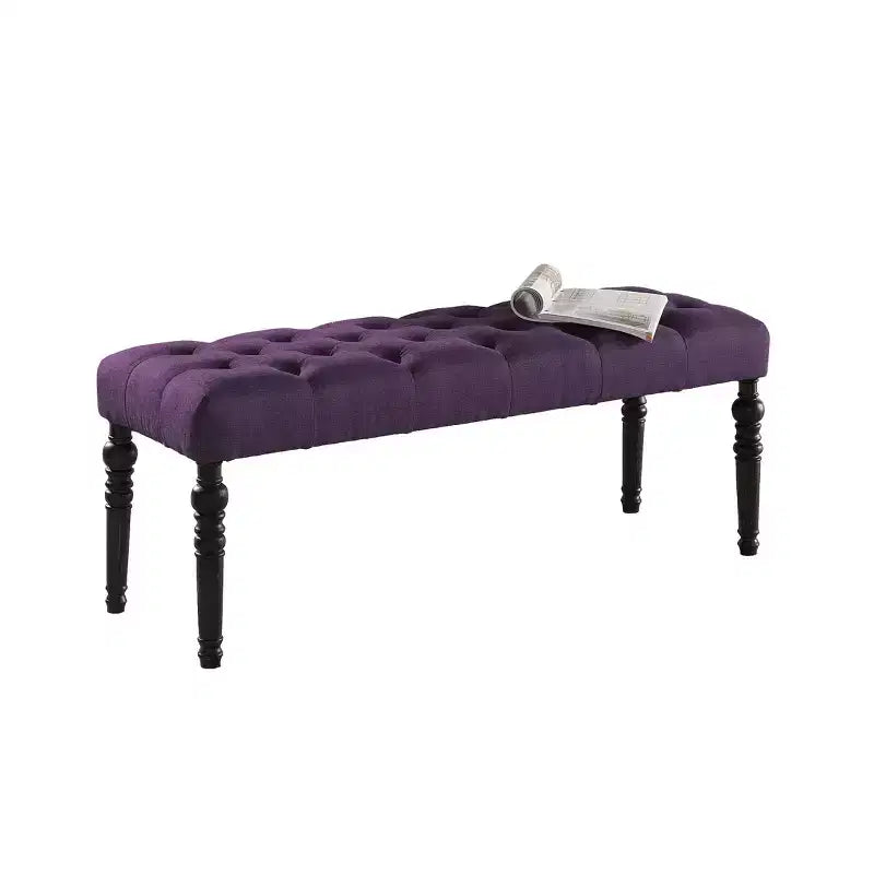 Panca da pranzo Leviton in tessuto capitonné con gambe tornite, viola