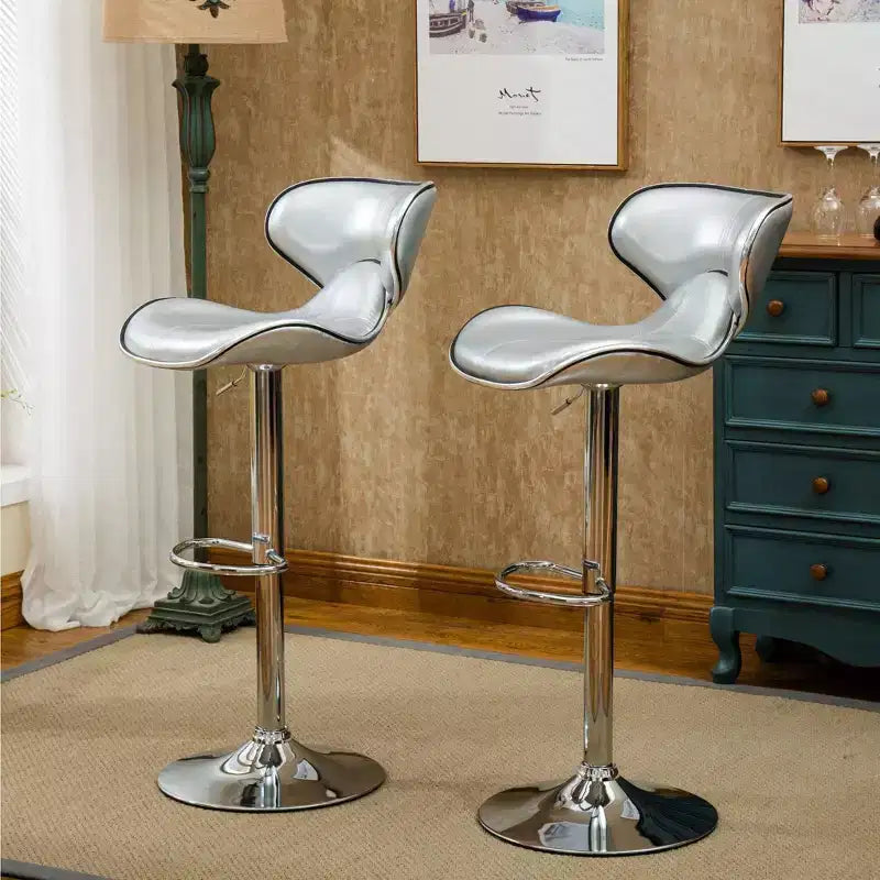 Sgabelli da bar girevoli regolabili Roundhill Furniture Masaccio, imbottiti in similpelle con base cromata, argento, set da 2