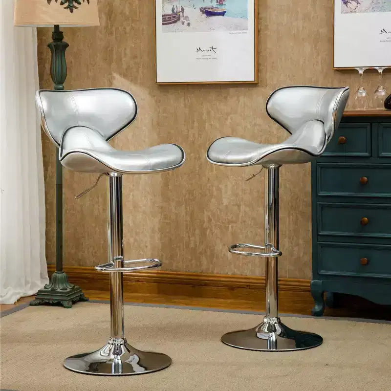 Sgabelli da bar girevoli regolabili Roundhill Furniture Masaccio, imbottiti in similpelle con base cromata, argento, set da 2