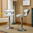 Sgabelli da bar girevoli regolabili Roundhill Furniture Masaccio, imbottiti in similpelle con base cromata, argento, set da 2