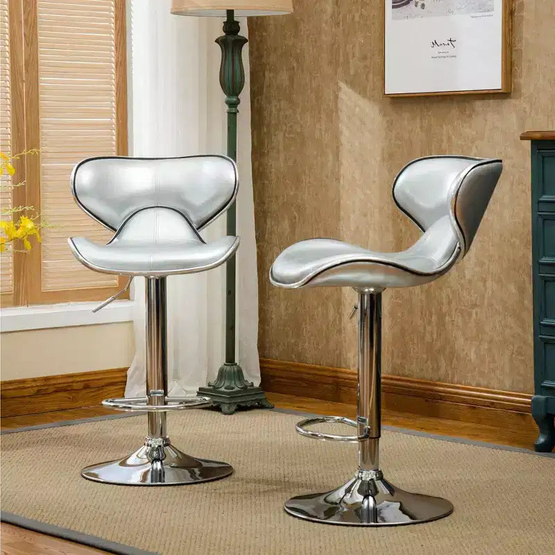 Sgabelli da bar girevoli regolabili Roundhill Furniture Masaccio, imbottiti in similpelle con base cromata, argento, set da 2