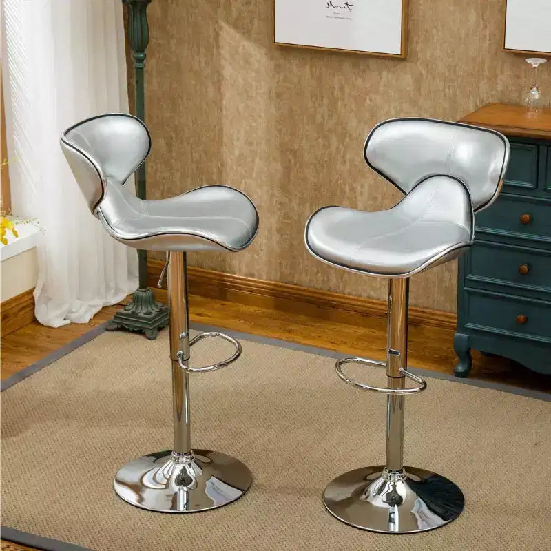 Sgabelli da bar girevoli regolabili Roundhill Furniture Masaccio, imbottiti in similpelle con base cromata, argento, set da 2