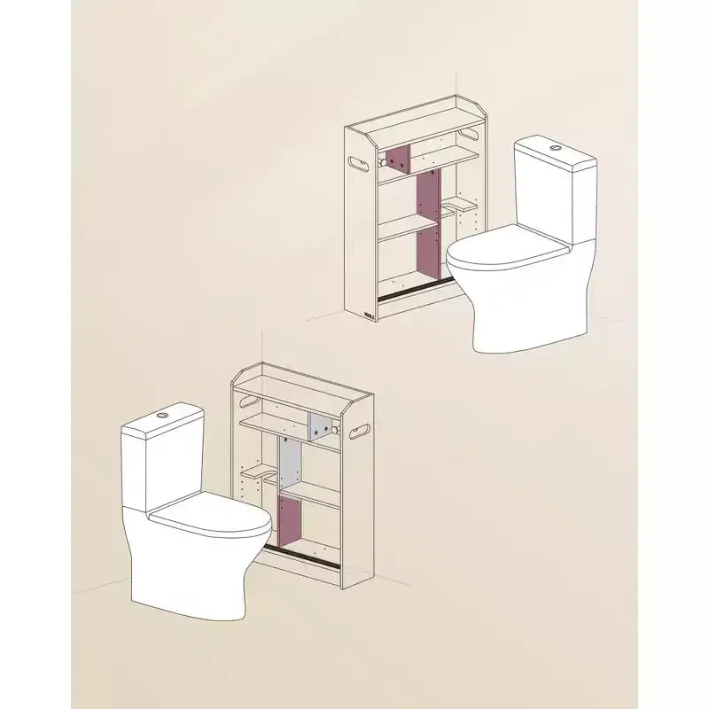 VASAGLE Mobiletto da Bagno, Mobile Salvaspazio Sottile, Porta Carta Igienica e Vano per Scopino WC, Ante Scorrevoli, Ripiani Regolabili,