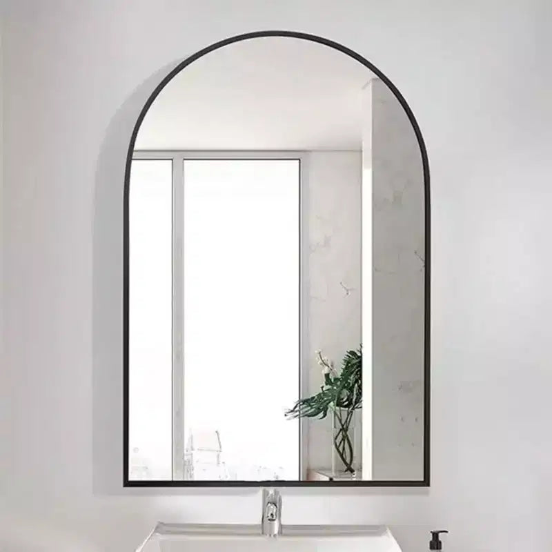 Specchio da Caminetto Ad Arco 24 x 36, Nero/Oro-HOMLUX: Cornice in Metallo, Montaggio a Parete, Decorazione Moderna