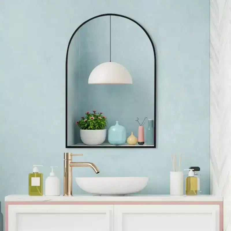 Specchio da Caminetto Ad Arco 24 x 36, Nero/Oro-HOMLUX: Cornice in Metallo, Montaggio a Parete, Decorazione Moderna