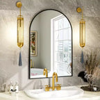 Specchio da Caminetto Ad Arco 24 x 36, Nero/Oro-HOMLUX: Cornice in Metallo, Montaggio a Parete, Decorazione Moderna