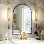 Specchio da Caminetto Ad Arco 24 x 36, Nero/Oro-HOMLUX: Cornice in Metallo, Montaggio a Parete, Decorazione Moderna
