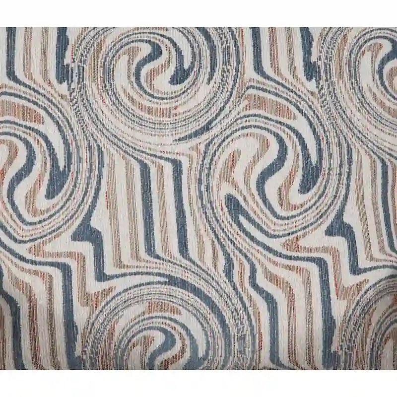 Divanetto moderno in ciniglia marrone con braccioli arrotondati e cuscini decorativi
