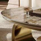 Tavolino ovale moderno da 51", piano in pietra sinterizzata, gambe oro, cassetto - 51,2 X 27,5